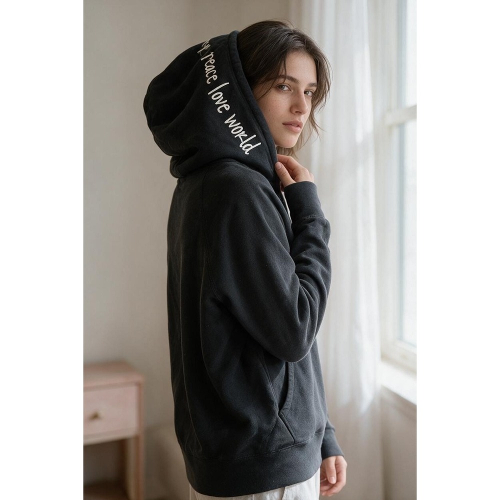 Peace Love World Cowl Neck/Big-Hood Hoodie Wms 1X Black #337M